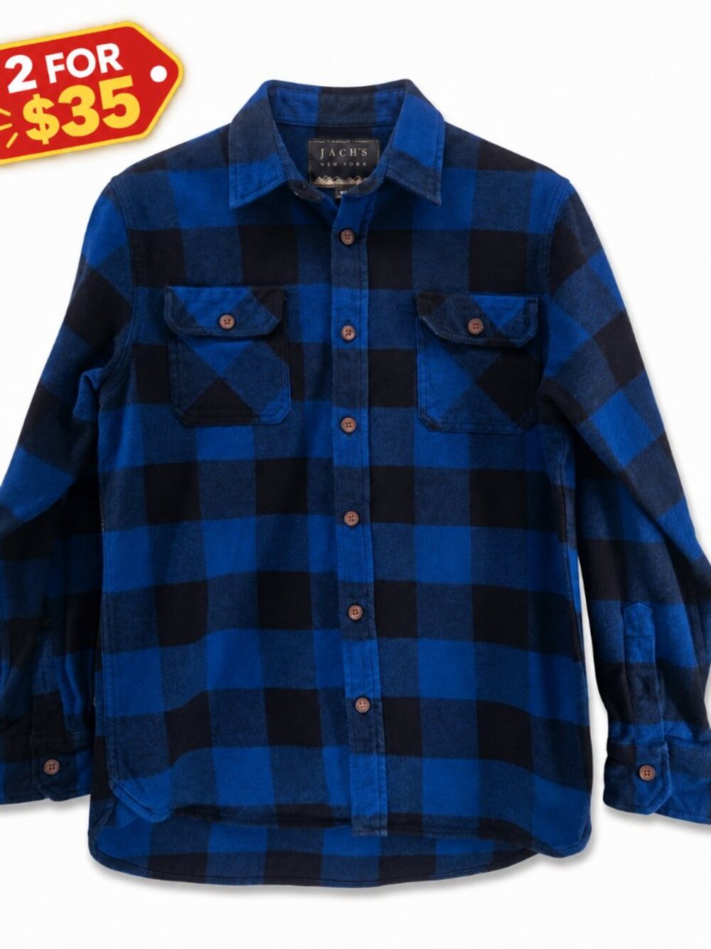 JACHS New York Men's Blue & Black Buffalo Plaid Flannel Shirt Size
